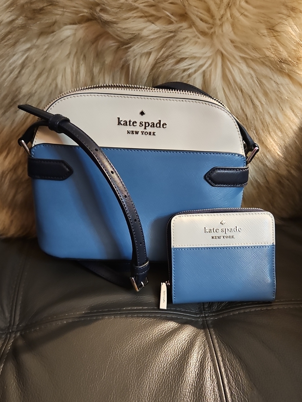 kate spade Two-Tone Blue and Cream Crossbody with Matching Wallet